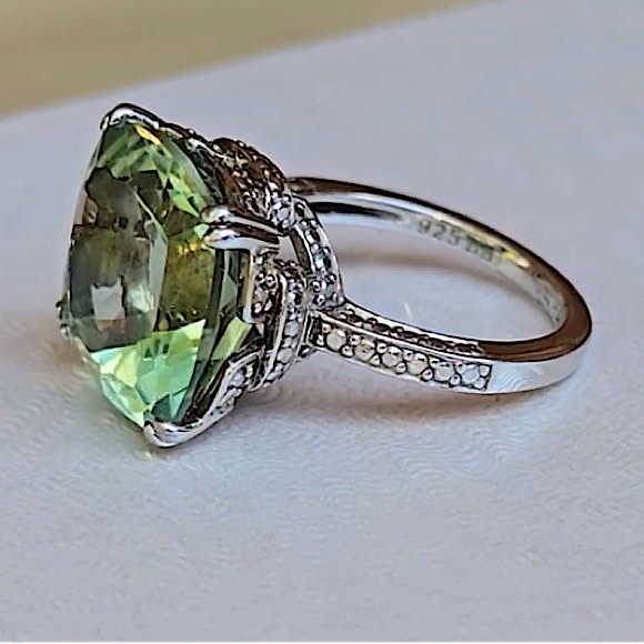 Vintage Green Amethyst Round Cut and White Quartz Sterling Silver Ring 6 - Picture 8 of 16